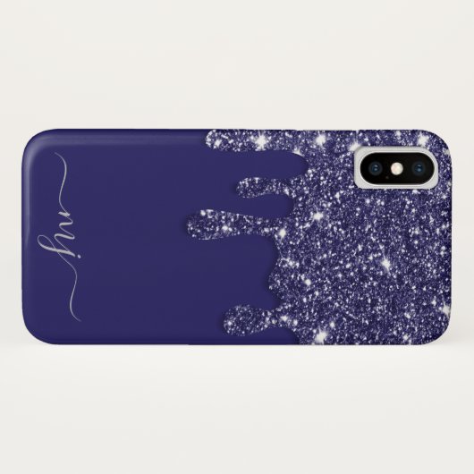 Moderne Elegant Navy Blue Glitzer Dripping Case-Mate iPhone Hülle (Rückseite (Horizontal))