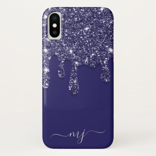Moderne Elegant Navy Blue Glitzer Dripping Case-Mate iPhone Hülle (Rückseite)