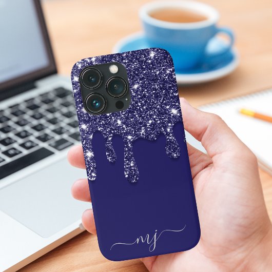 Moderne Elegant Navy Blue Glitzer Dripping Case-Mate iPhone Hülle