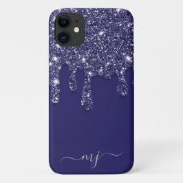 Moderne Elegant Navy Blue Glitzer Dripping Case-Mate iPhone Hülle