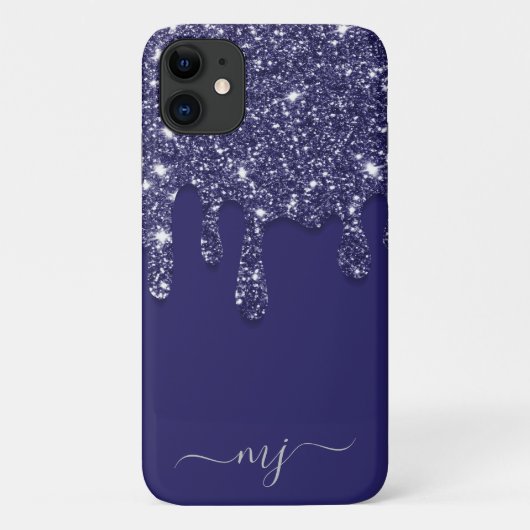 Moderne Elegant Navy Blue Glitzer Dripping Case-Mate iPhone Hülle (Rückseite)