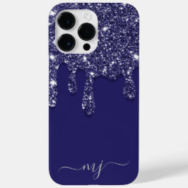 Moderne Elegant Navy Blue Glitzer Dripping Case-Mate iPhone 14 Pro Max Hülle
