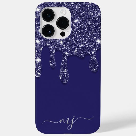 Moderne Elegant Navy Blue Glitzer Dripping Case-Mate iPhone Hülle (Rückseite)