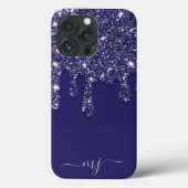 Moderne Elegant Navy Blue Glitzer Dripping Case-Mate iPhone Hülle (Rückseite)