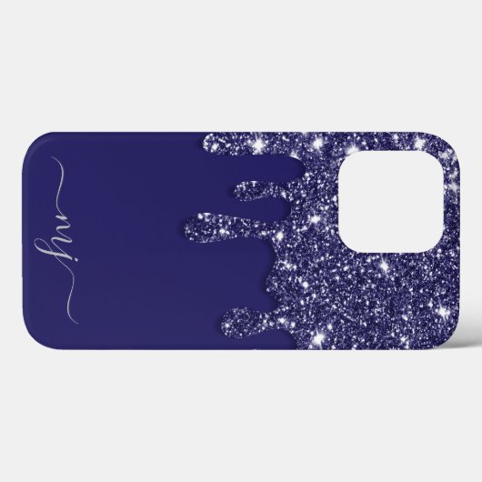 Moderne Elegant Navy Blue Glitzer Dripping Case-Mate iPhone Hülle (Rückseite (Horizontal))
