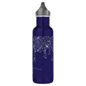 Moderne Elegant Navy Blue Glitzer Dripping Edelstahlflasche (Rechts)