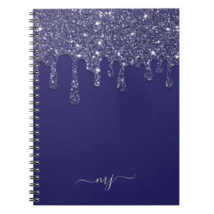Moderne Elegant Navy Blue Glitzer Dripping Notizblock