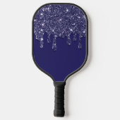 Moderne Elegant Navy Blue Glitzer Dripping Pickleball Schläger (Rückseite)