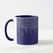 Moderne Elegant Navy Blue Glitzer Dripping Tasse (Links)