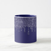 Moderne Elegant Navy Blue Glitzer Dripping Tasse (Zentrum)