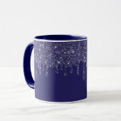 Moderne Elegant Navy Blue Glitzer Dripping Tasse (Vorderseite Links)