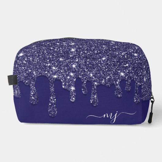 Moderne Elegant Navy Blue Glitzer Dripping Waschbeutel (Vorderseite)