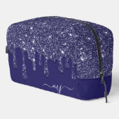 Moderne Elegant Navy Blue Glitzer Dripping Waschbeutel (Rechte Ecke)
