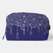Moderne Elegant Navy Blue Glitzer Dripping Waschbeutel (Rückseite)