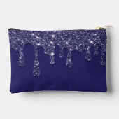 Moderne Elegant Navy Blue Glitzer Dripping Zubehörtasche (Rückseite)