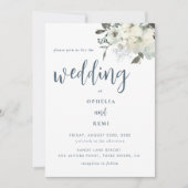 Moderne Elegant Navy Blue Ivory Floral Wedding Einladung (Vorderseite)