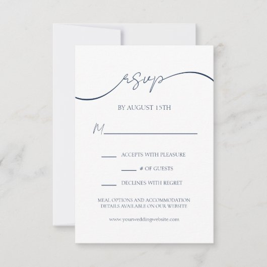 Moderne Elegant Navy Blue Minimal Wedding RSVP Car (Vorderseite)