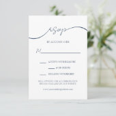 Moderne Elegant Navy Blue Minimal Wedding RSVP Car (Stehend Vorderseite)