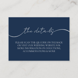 Moderne Elegant Navy Blue QR Code Hochzeitsdetails Begleitkarte