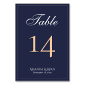 Moderne Elegant Navy Blue Script Hochzeit Tischnummer (Rückseite)