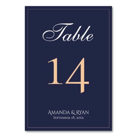 Moderne Elegant Navy Blue Script Hochzeit Tischnummer (Rückseite)