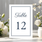 Moderne Elegant Navy Blue Script Hochzeit Tischnummer