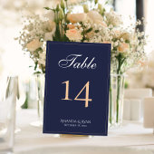 Moderne Elegant Navy Blue Script Hochzeit Tischnummer