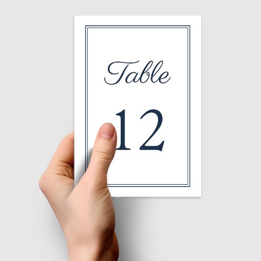 Moderne Elegant Navy Blue Script Hochzeit Tischnummer