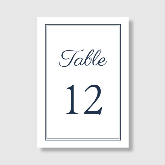 Moderne Elegant Navy Blue Script Hochzeit Tischnummer