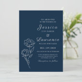 Moderne Elegant Navy Blue Silver Floral Wedding Einladung (Stehend Vorderseite)
