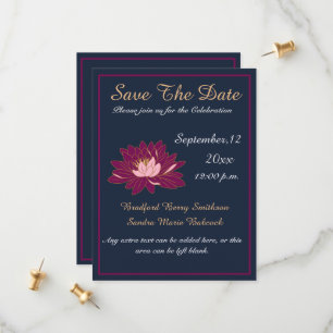 Moderne Elegant Navy Blue und Burgundy Pink Floral Save The Date