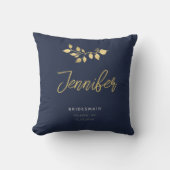 Moderne Elegant Navy Gold Eucalyptus Bridesmaid Kissen (Vorderseite)