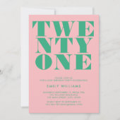 Moderne Elegant Pink Green Bold 21. Geburtstag Einladung (Vorderseite)