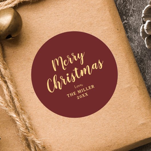 Moderne Elegant Red MerChristmas Family Runder Aufkleber