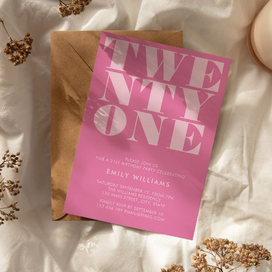 Moderne Elegant Rosa kühl 21. Geburtstag Einladung