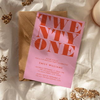 Moderne Elegant Rosa Orange Bold 21. Geburtstag Einladung