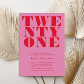 Moderne Elegant Rosa Rot Bold 21. Geburtstag Einladung