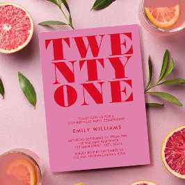 Moderne Elegant Rosa Rot Bold 21. Geburtstag Einladung