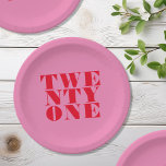 Moderne Elegant Rosa Rot Bold 21. Geburtstag Pappteller<br><div class="desc">Moderne 21. Geburtstagspapiere mit eleganter Typografie und minimalistischem Design - Teller.</div>