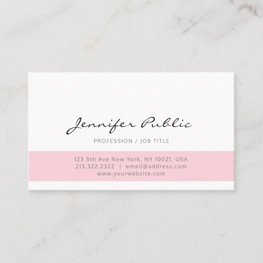 Moderne Elegant Rosa Weiß Schlicht Beruflich Visitenkarte (Vorderseite)
