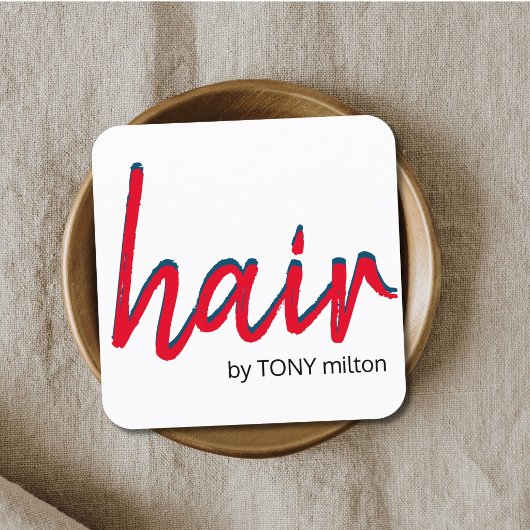 Moderne Elegant Rot Blauer Haar Stylist Quadratische Visitenkarte