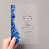 Moderne Elegant Royal Blue Silver Agate Wedding Acryleinladungen (Insitu (Handheld))