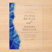 Moderne Elegant Royal Blue Silver Agate Wedding Acryleinladungen (Vorderseite)