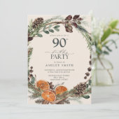 Moderne Elegant Rustikal Orange 90. Geburtstag Einladung (Stehend Vorderseite)