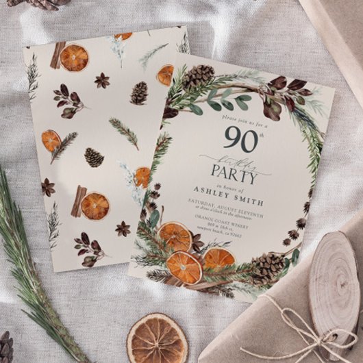 Moderne Elegant Rustikal Orange 90. Geburtstag Einladung