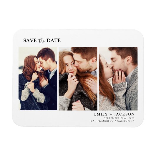 Moderne Elegant Save the Date 3 Foto Weiß Magnet (Horizontal)