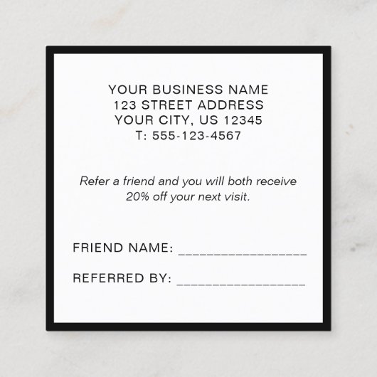 Moderne Elegant Schwarz und Weiß Empfehlungskarte (Rückseite)