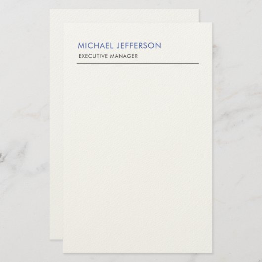 Moderne Elegant Simple Blue White Briefpapier (Vorne/Hinten)