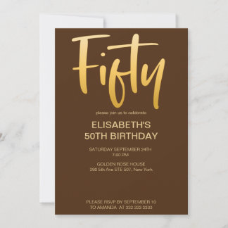 Moderne Elegant Simple Brown 50. Geburtstagsparty Einladung