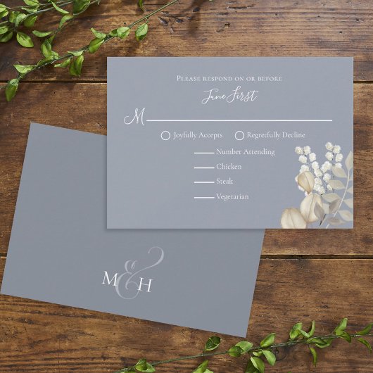 Moderne Elegant Simple Dusty Blue Elfenbeinküche RSVP Karte